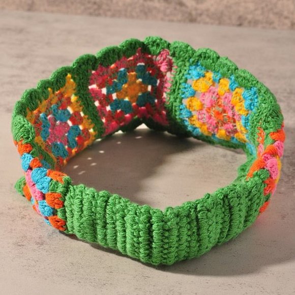 NEW Floral Patchwork Crochet Knit 100% Cotton Soft Hair Accent Headband Hairband - Picture 3 of 13